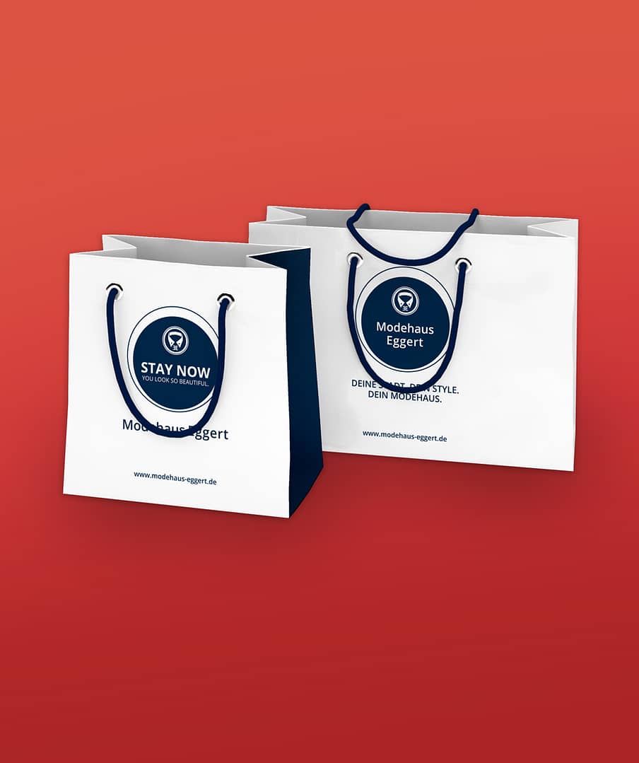 Logo-Entwicklung auf Tasche als Werbeartikel für Modehaus Eggert
