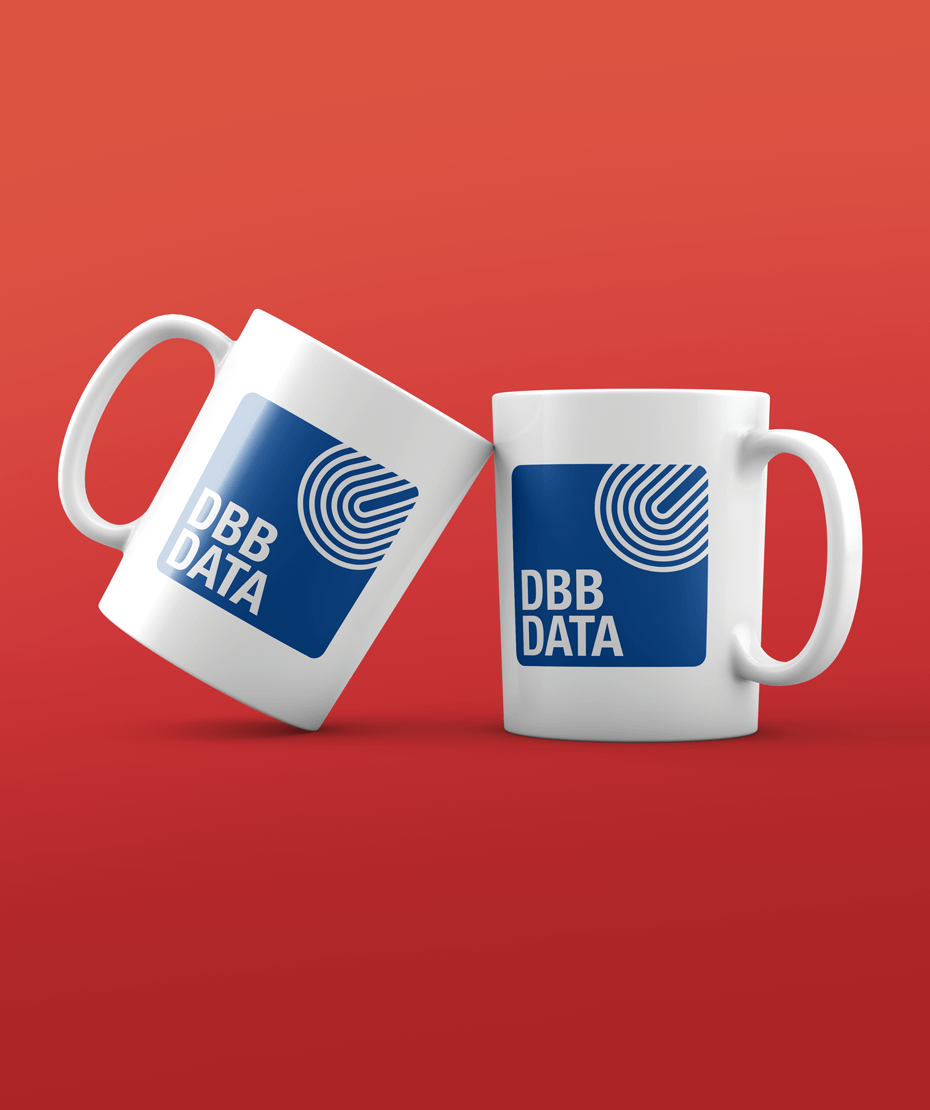 Gestaltung Kaffeetasse für DBB DATA als Werbegeschenk